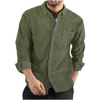 Men's Long Sleeve Corduroy Shirt - Button Closure & Chest Pocket Green