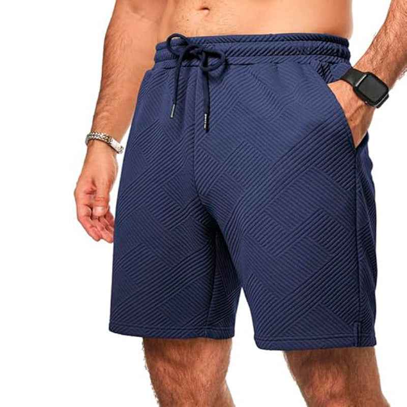 Men's Loose Fit Shorts – Breathable Fabric – Zigzag Design – Drawstring Waist Navy