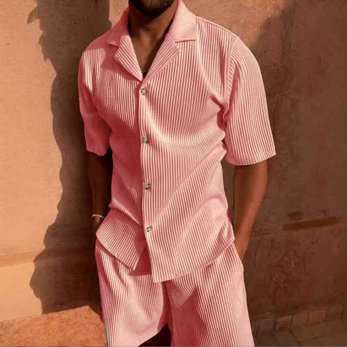 Men's Casual Short Sleeve Shirt – Relaxed Fit – Corduroy Style Pink