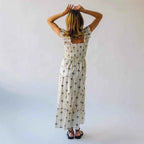 Women's A-Line Maxi Dress - Smocked Bodice, Ruffled Straps, Breathable Cotton