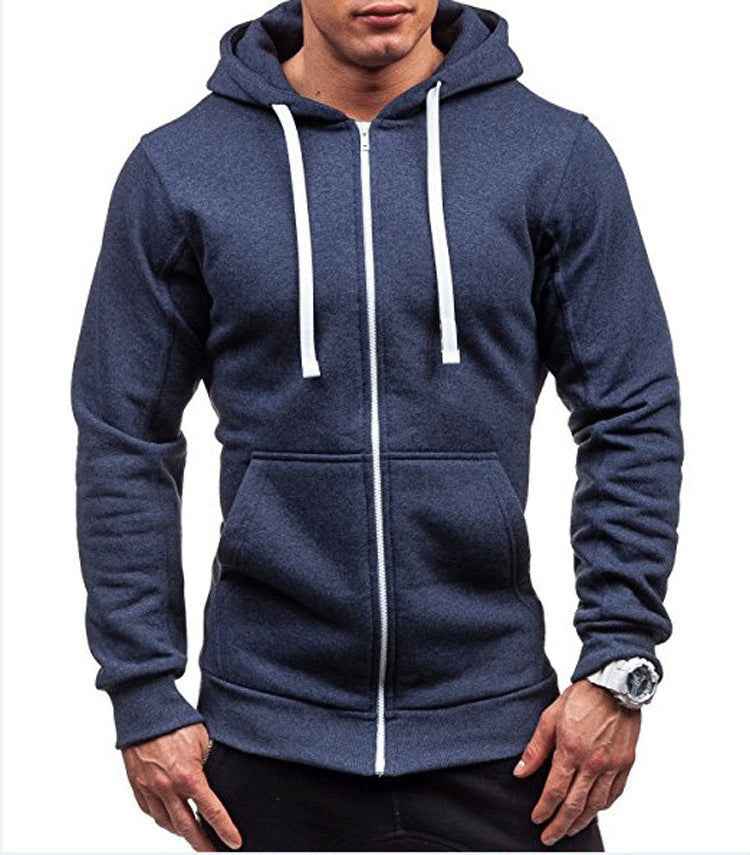 Men's Casual Hoodie – Regular Fit – Cotton Blend – Zippered Hood Navy Blue