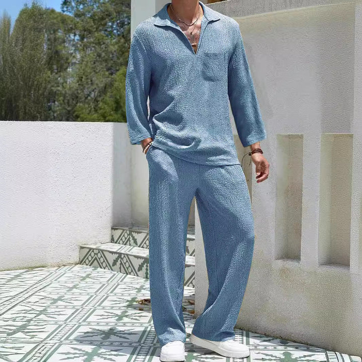 Men's Relaxed Fit Lounge Set – Soft Knit Long Sleeve & Straight Pants