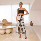 Women's Slim Fit Midi Skirt - High Slit - Graphic Print - Breathable Stretch Fabric Black