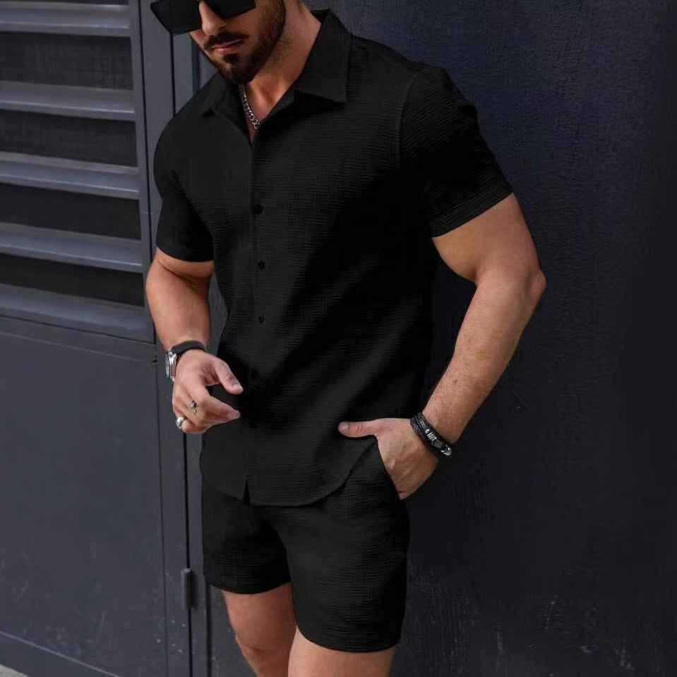 Men's Slim Fit Shirt and Shorts Set – Breathable Luxury Fabric Black