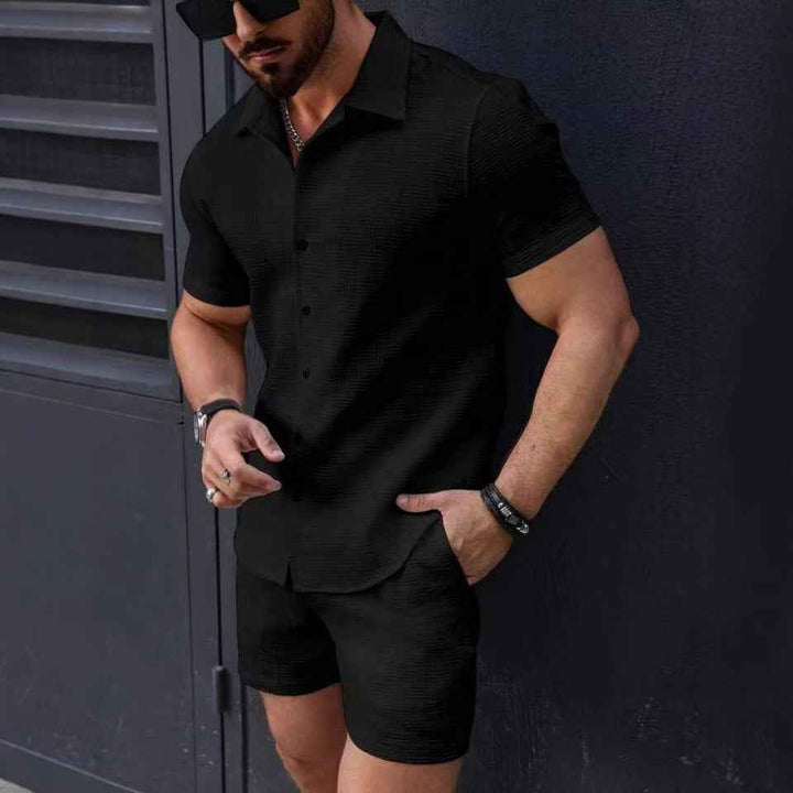 Men's Slim Fit Shirt and Shorts Set – Breathable Luxury Fabric Black