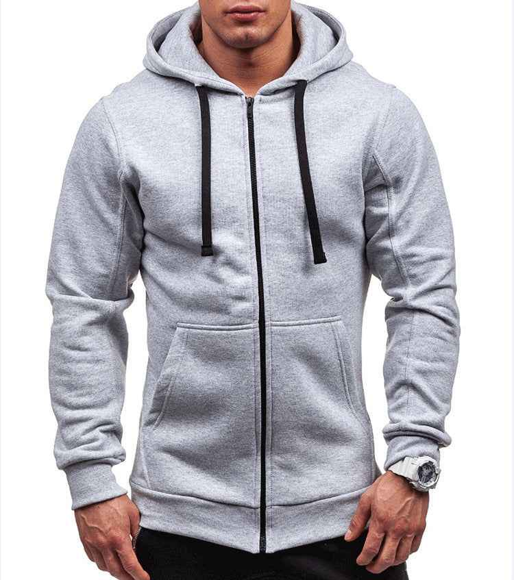 Men's Casual Hoodie – Regular Fit – Cotton Blend – Zippered Hood Light Grey