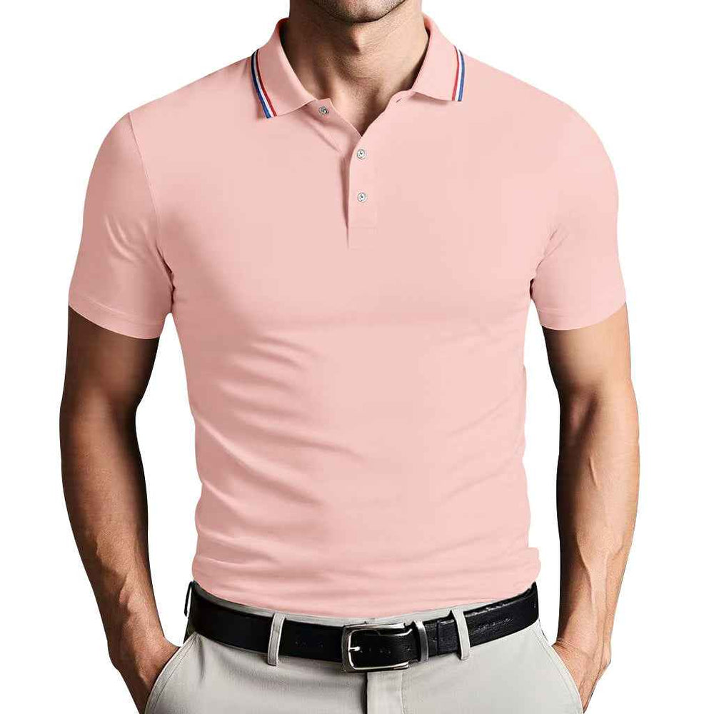 Men's Slim Fit Polo Shirt – Breathable Cotton – Short Sleeve – Sporty Style Pink