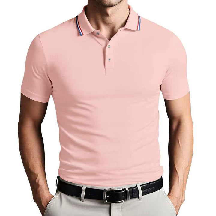 Men's Slim Fit Polo Shirt – Breathable Cotton – Short Sleeve – Sporty Style Pink