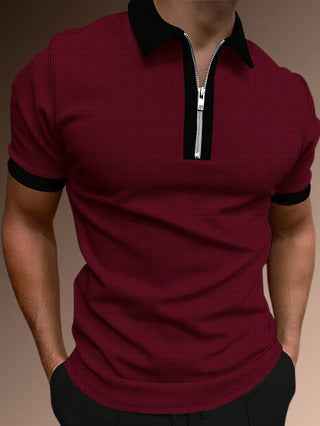 Men's Slim Fit Polo Shirt – Half Zip – Breathable Fabric – Subtle Design Red