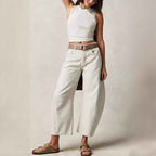 Women's Wide Leg Jeans – Loose Fit – Full Length Denim Casual White