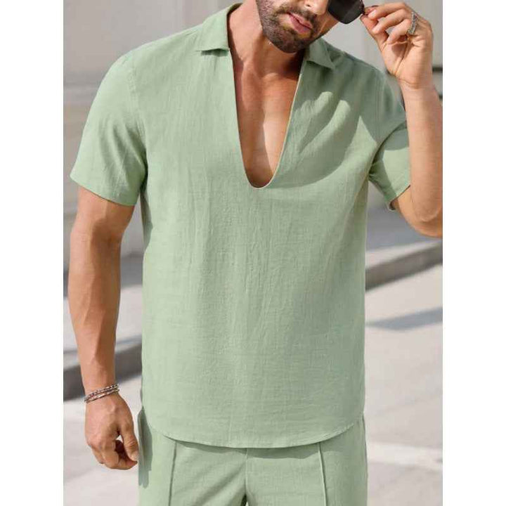 Men's Relaxed Fit Two-Piece Set – Breathable Fabric – Short Sleeve & Long Pants