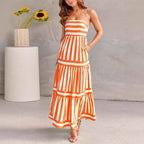 Women's A-Line Striped Cotton Summer Dress with Spaghetti Straps