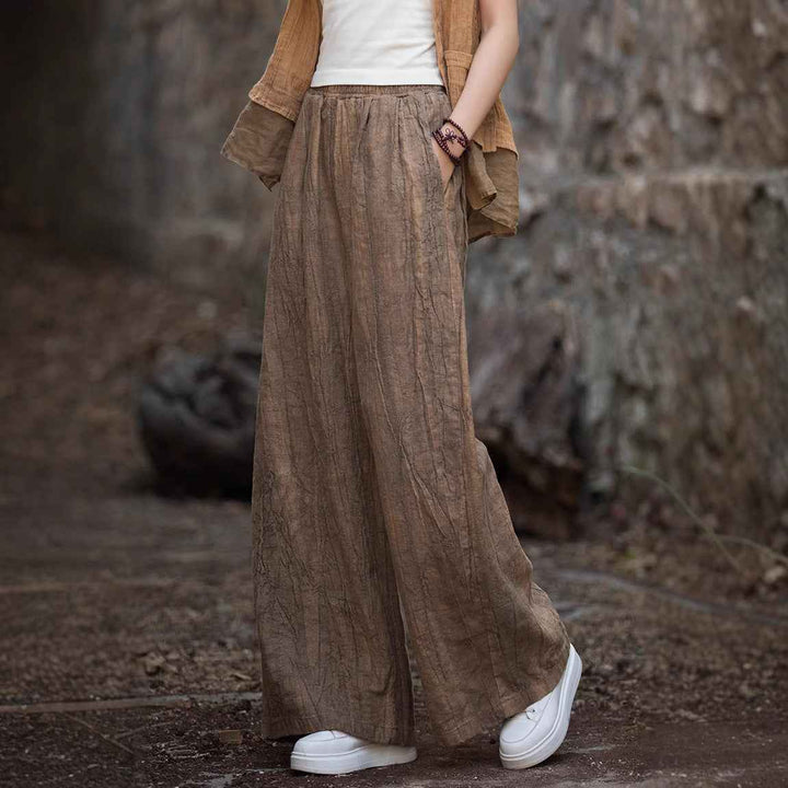 Women's Relaxed Fit Wide Leg Pants – Elastic Waist – Breathable Fabric Brown