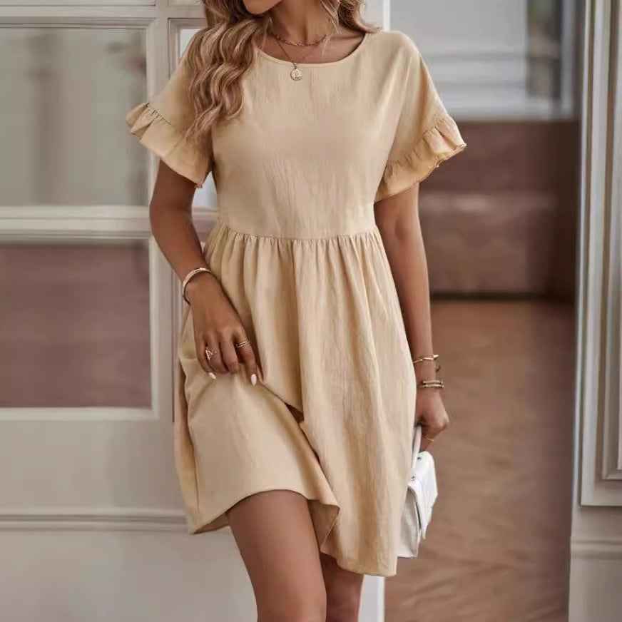 Women's Loose-Fitting Dress – Breathable Fabric – Ruffled Sleeves – Knee Length