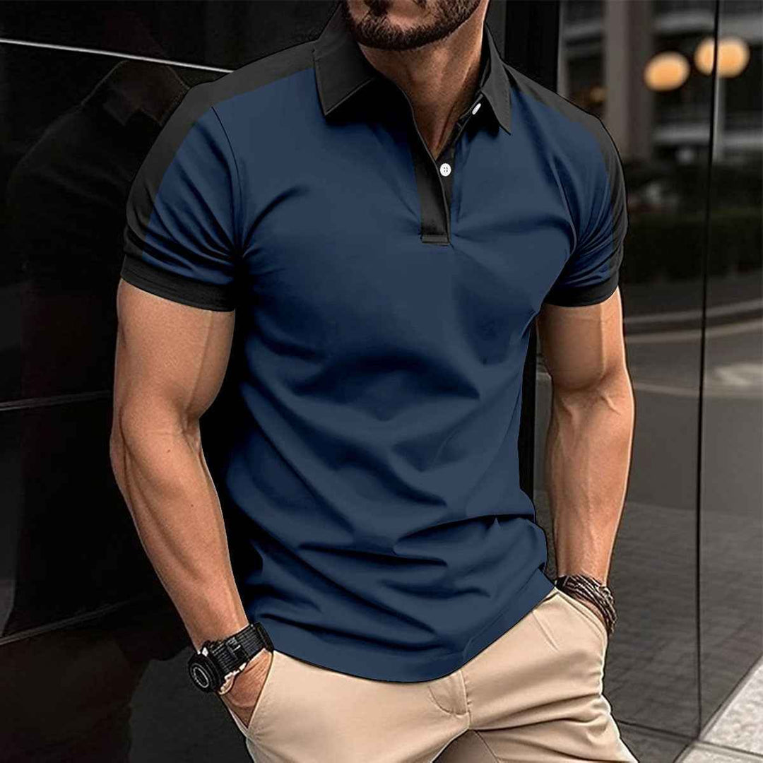 Men's Slim Fit Polo Shirt – Breathable Comfort with Contrast Collar and Cuffs Navy Blue