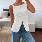 Donna | Women's Square Neck Sleeveless Top White