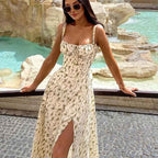 Women's A-Line Midi Dress – Sleeveless Floral Print with Bow Detail