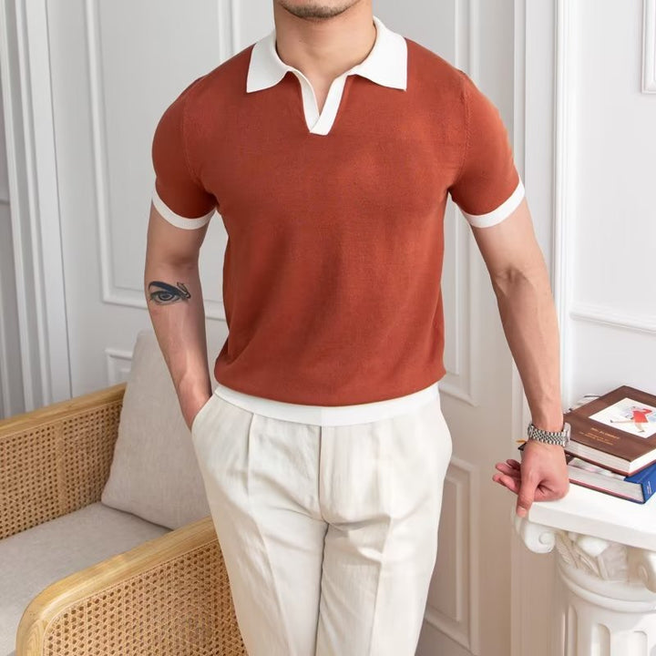 Men's Regular Fit Polo Shirt – Soft Knit – Short Sleeves with Ribbed Cuffs Brown