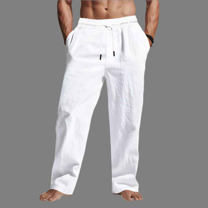 Men's Relaxed Fit Pants with Adjustable Waist Drawstring White