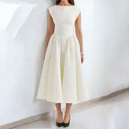 Women's A-Line Midi Dress – Fitted Sleeveless Design with Back Detail White