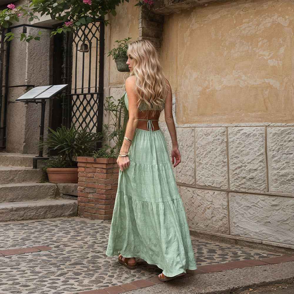 Women's Relaxed Fit Maxi Dress – Ruched Top & Layered Skirt – Breathable Style