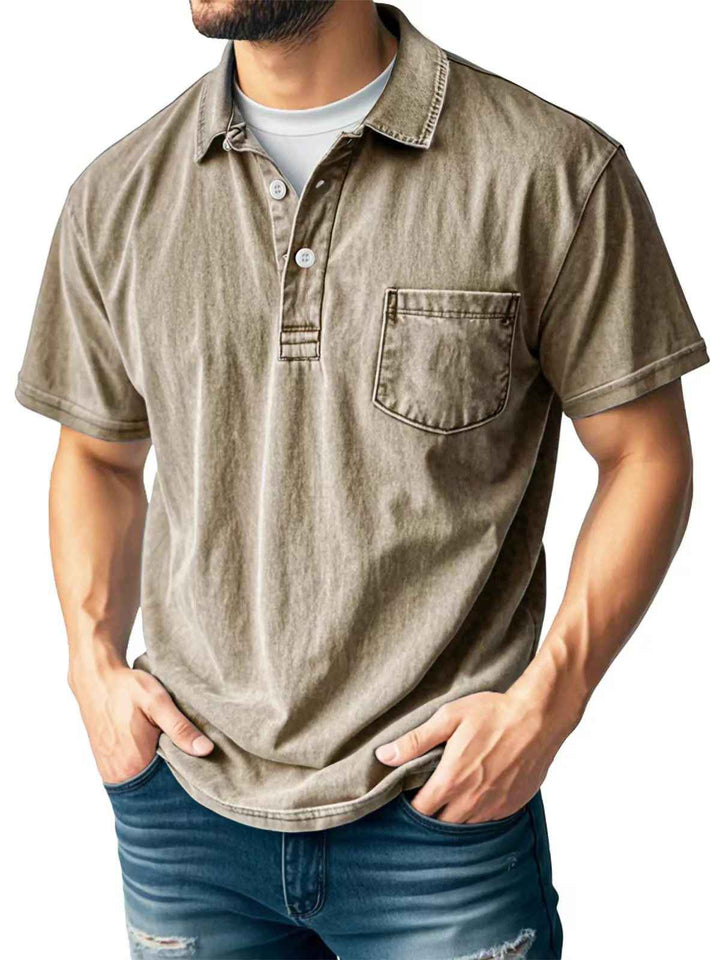Men's Short Sleeve Polo Shirt – Relaxed Fit – Breathable Fabric – Chest Pocket Khaki