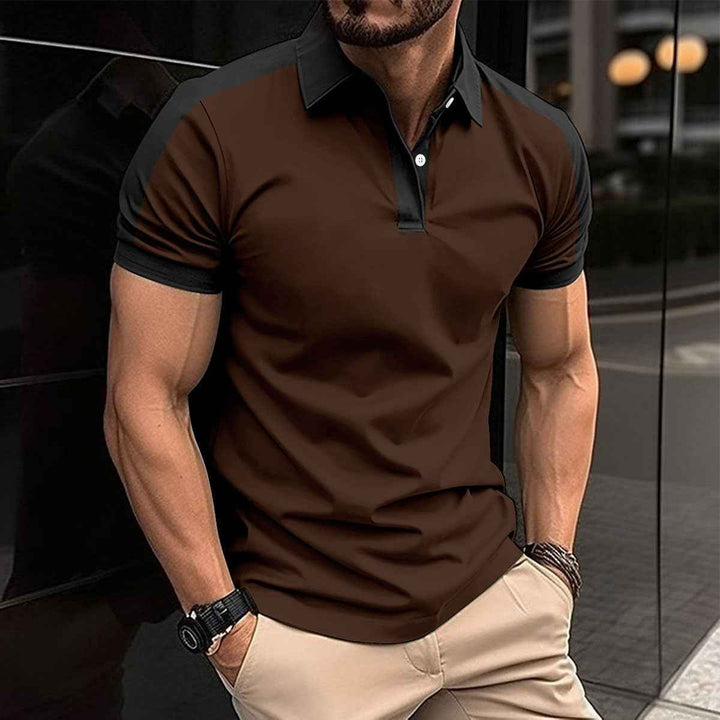 Men's Slim Fit Polo Shirt – Breathable Comfort with Contrast Collar and Cuffs Brown
