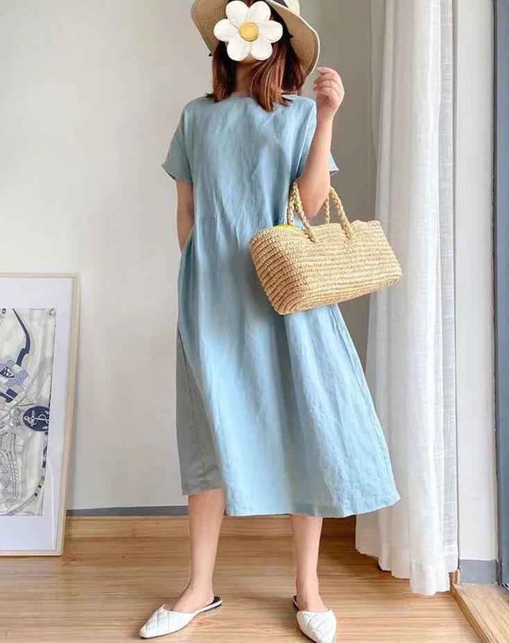 Women's Casual Midi Dress – Loose Fit – Breathable Fabric – Short Sleeve
