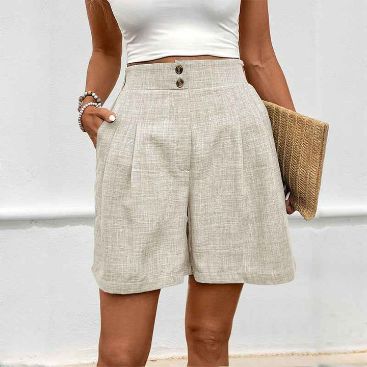Women's High Waist Wide Leg Shorts - Airy Fabric Relaxed Fit with Pleats Apricot