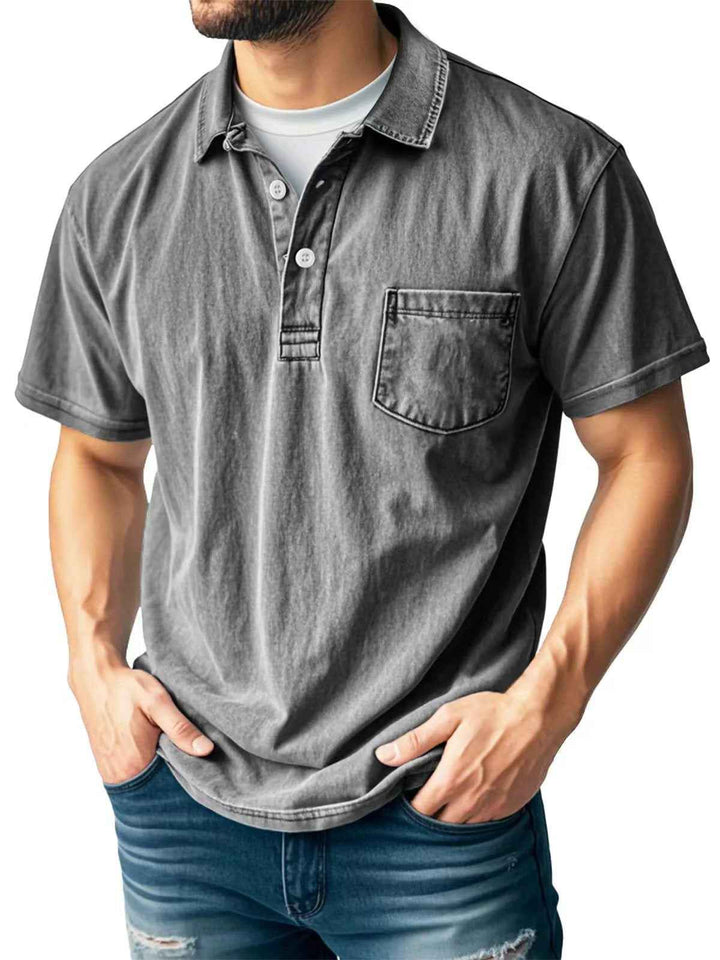 Men's Short Sleeve Polo Shirt – Relaxed Fit – Breathable Fabric – Chest Pocket Grey