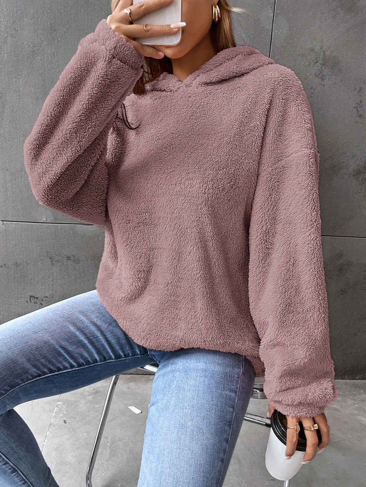Women's Cropped Fleece Hoodie – Relaxed Fit – Long Sleeve Casual Wear Grey Purple