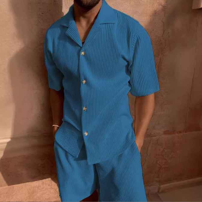 Men's Casual Short Sleeve Shirt – Relaxed Fit – Corduroy Style Blue