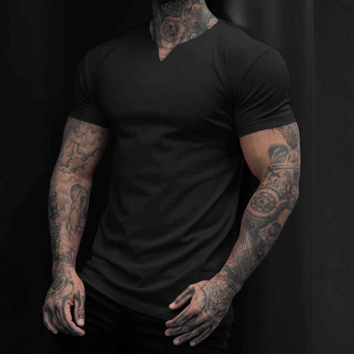 Men's V-Neck Slim Fit T-Shirt – Breathable Stretch Fabric – Short Sleeves Black