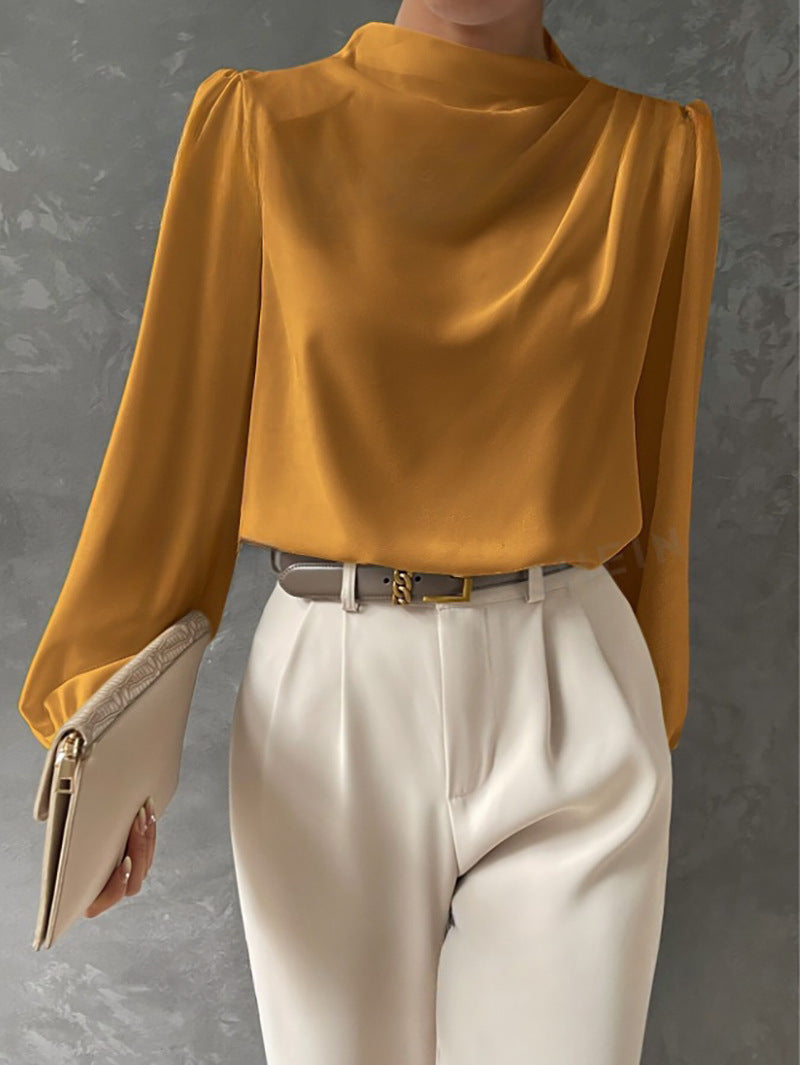 Women's Elegant Relaxed Fit Long Sleeve Blouse Orange