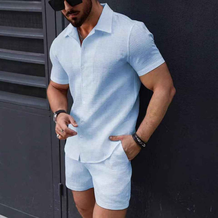 Men's Slim Fit Shirt and Shorts Set – Breathable Luxury Fabric Sky Blue