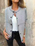 Women's Loose Fit Knitted Cardigan with Button Closure and Ribbed Details Grey