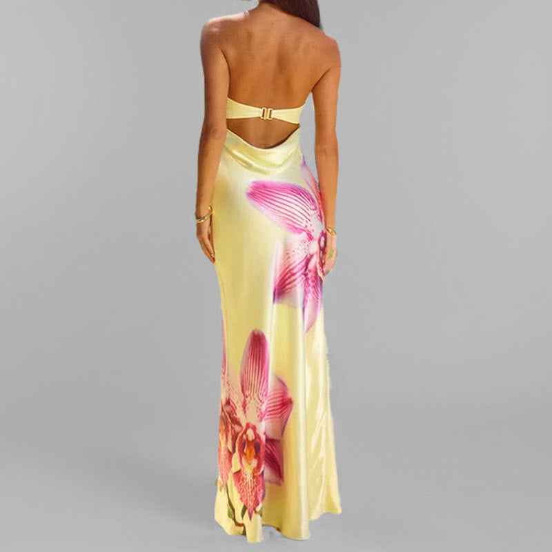 Women's Floral Print Strapless Maxi Dress – Slim Fit – Lightweight & Breathable