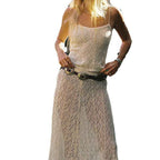 Women's Midi Dress – Slim Fit – Crochet Lace – Spaghetti Straps – Boho Chic