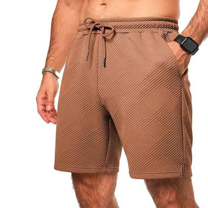 Men's Loose Fit Shorts – Breathable Fabric – Zigzag Design – Drawstring Waist Dark Brown