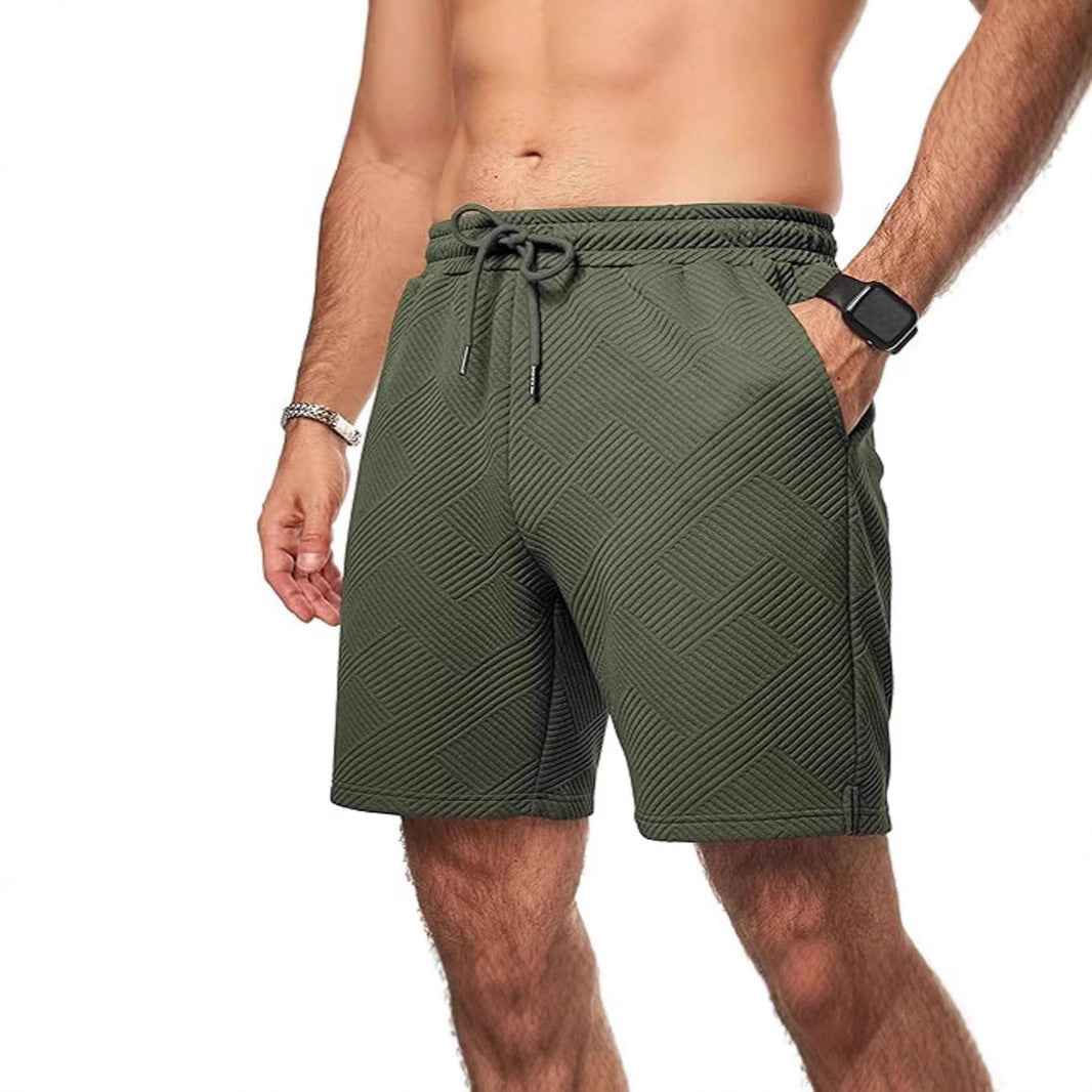 Men's Loose Fit Shorts – Breathable Fabric – Zigzag Design – Drawstring Waist Army Green