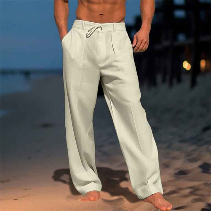 Men's Relaxed Fit Trousers with Drawstring Waist & Pleated Front Khaki