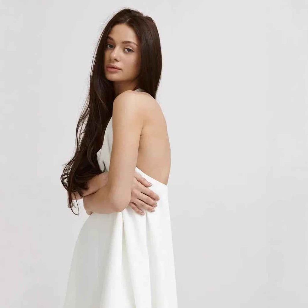 Women's A-Line Midi Dress – Halter Neck – Sleeveless – Lightweight Luxury Fabric