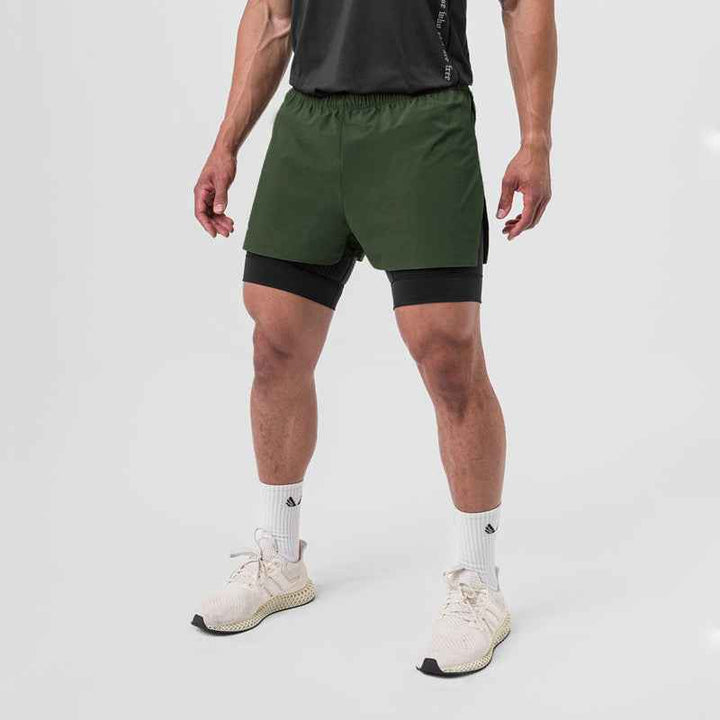Men's Double Layer Sport Shorts – Compression Lining, Breathable & Quick-Drying Olive Green
