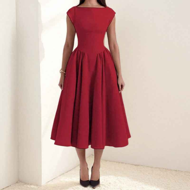 Women's A-Line Midi Dress – Fitted Sleeveless Design with Back Detail Claret