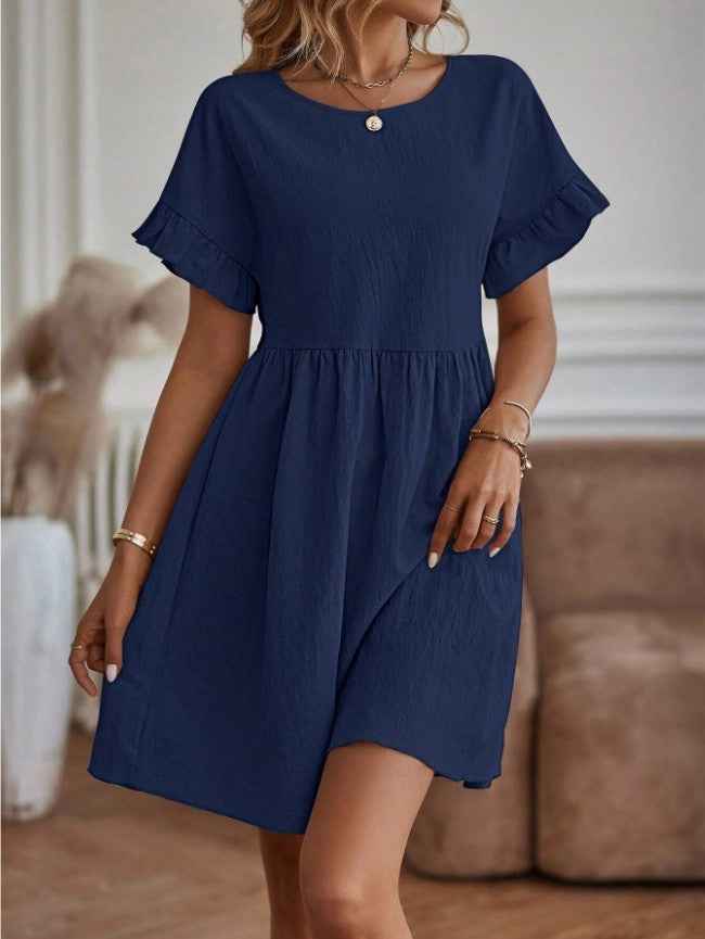 Women's Loose-Fitting Dress – Breathable Fabric – Ruffled Sleeves – Knee Length