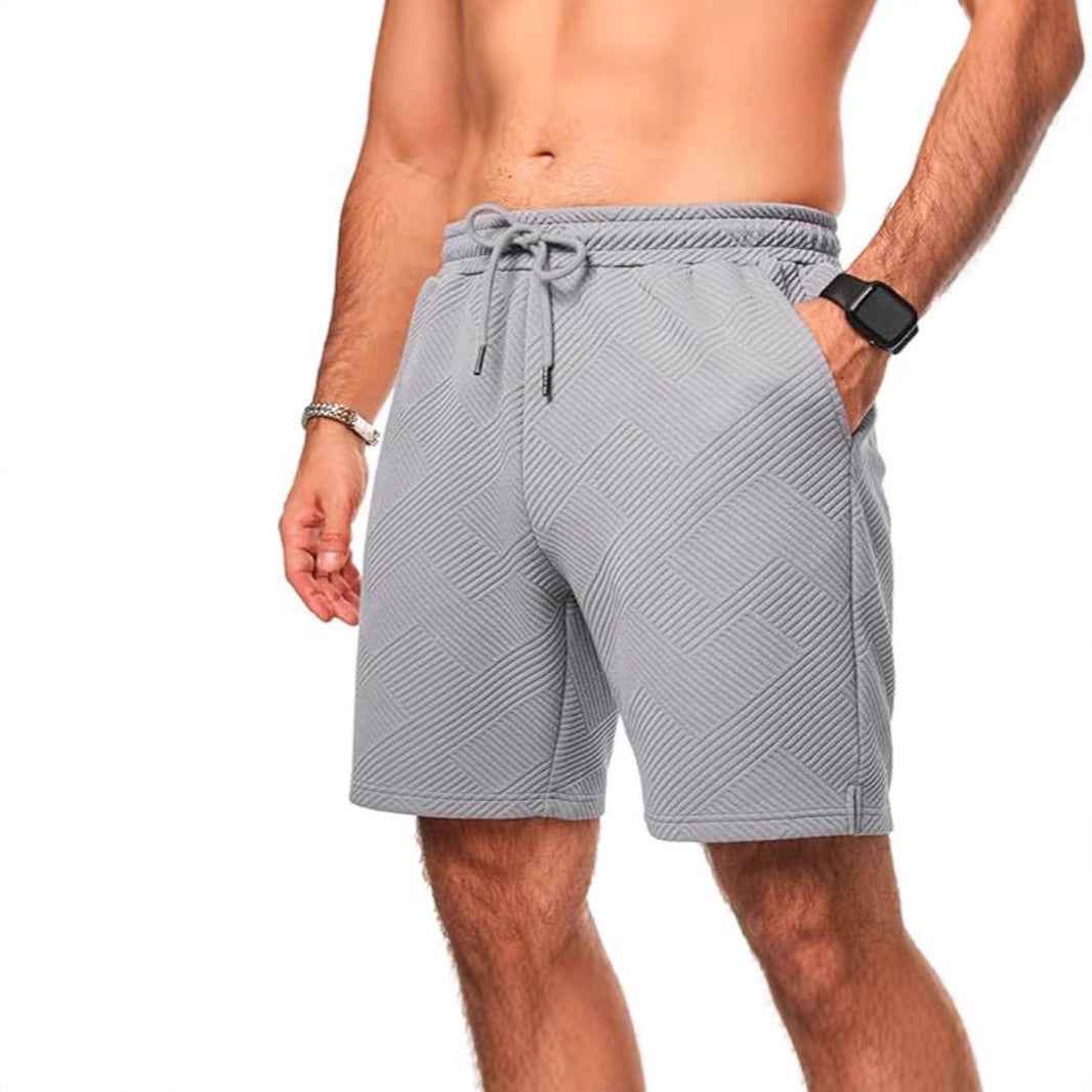 Men's Loose Fit Shorts – Breathable Fabric – Zigzag Design – Drawstring Waist Light Grey
