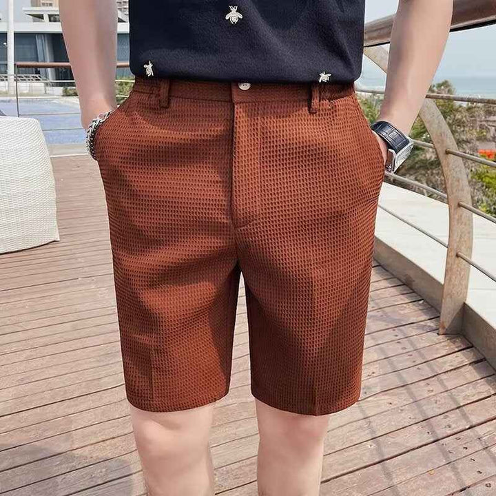 Men's Slim Fit Chino Shorts – Luxurious Texture – Knee Length with Button Closure Brown