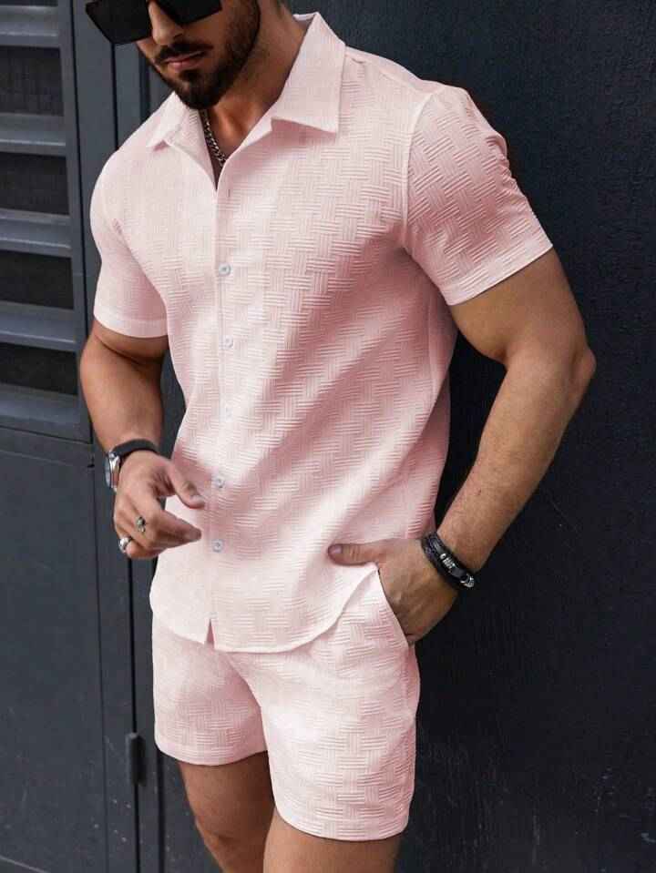 Men's Slim Fit Shirt and Shorts Set – Breathable Luxury Fabric Pink