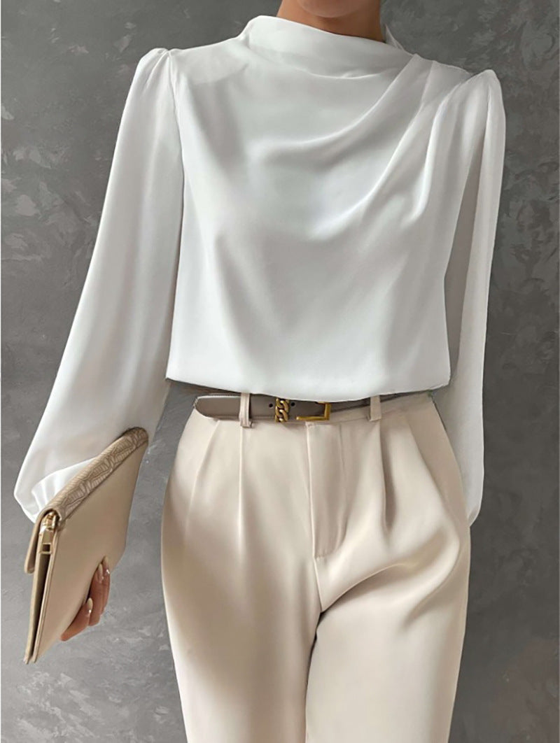 Women's Elegant Relaxed Fit Long Sleeve Blouse White