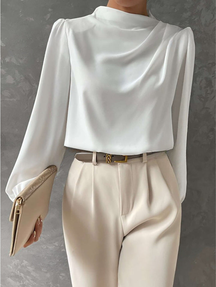 Women's Elegant Relaxed Fit Long Sleeve Blouse White
